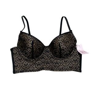 Jezebel Bustier Bra Women’s Size 36B Black Lace Lightly Lined Crop Lingerie